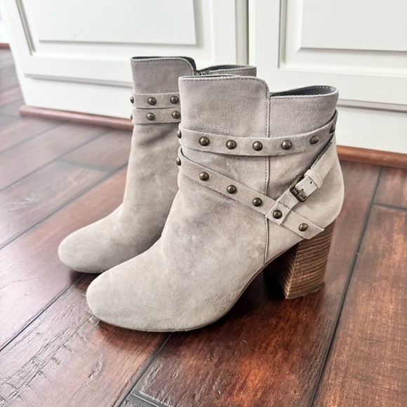 Nordstrom BP Gray Suede Ankle Boots with Studded Straps - Picture 1 of 10